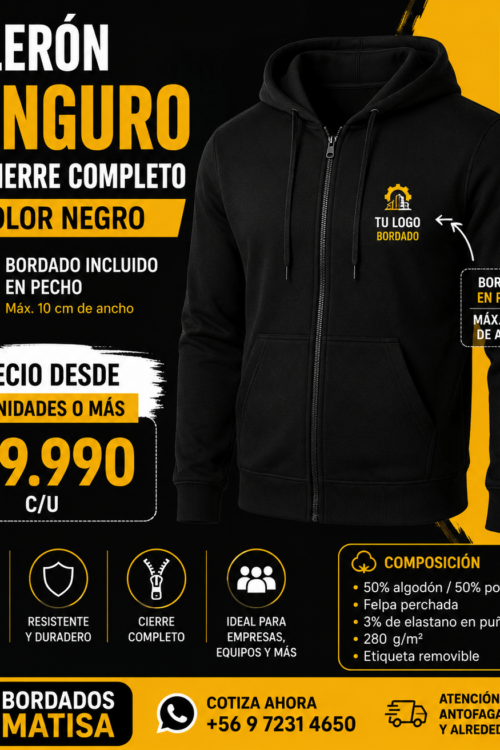Polerón Canguro con Cierre Completo